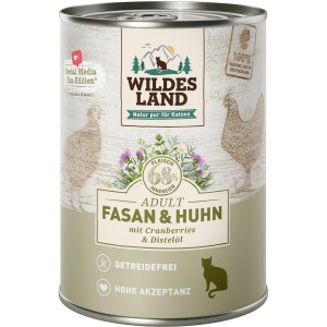 Wildes Land Katzen-Nassfutter Fasan & Huhn, 400g Dose. Getreidefrei, mit Cranberries und Distelöl.