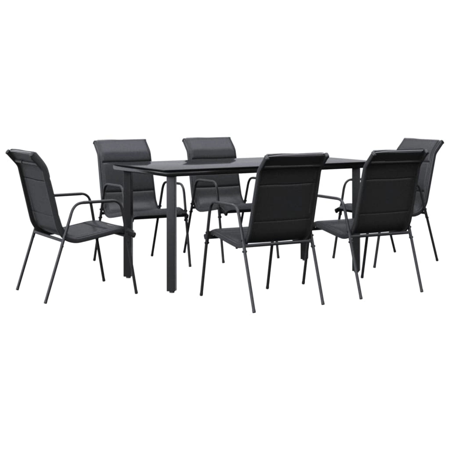 vidaXL 7-Tlg Garten-Essgruppe Schwarz Stahl und Textilene 3200715 günstig online kaufen