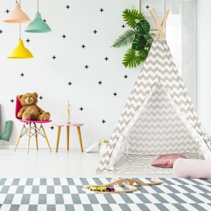 Relaxdays Tipi Zelt Leinen Holz Weiß Grau Gepolstert 160 cm x 115 cm x 115 cm 3,3 kg
