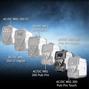 STAHLWERK AC/DC WIG 200 Puls Pro Digital Schweißgerät, digital, für Aluminium. Weitere WIG-Modelle im Hintergrund.