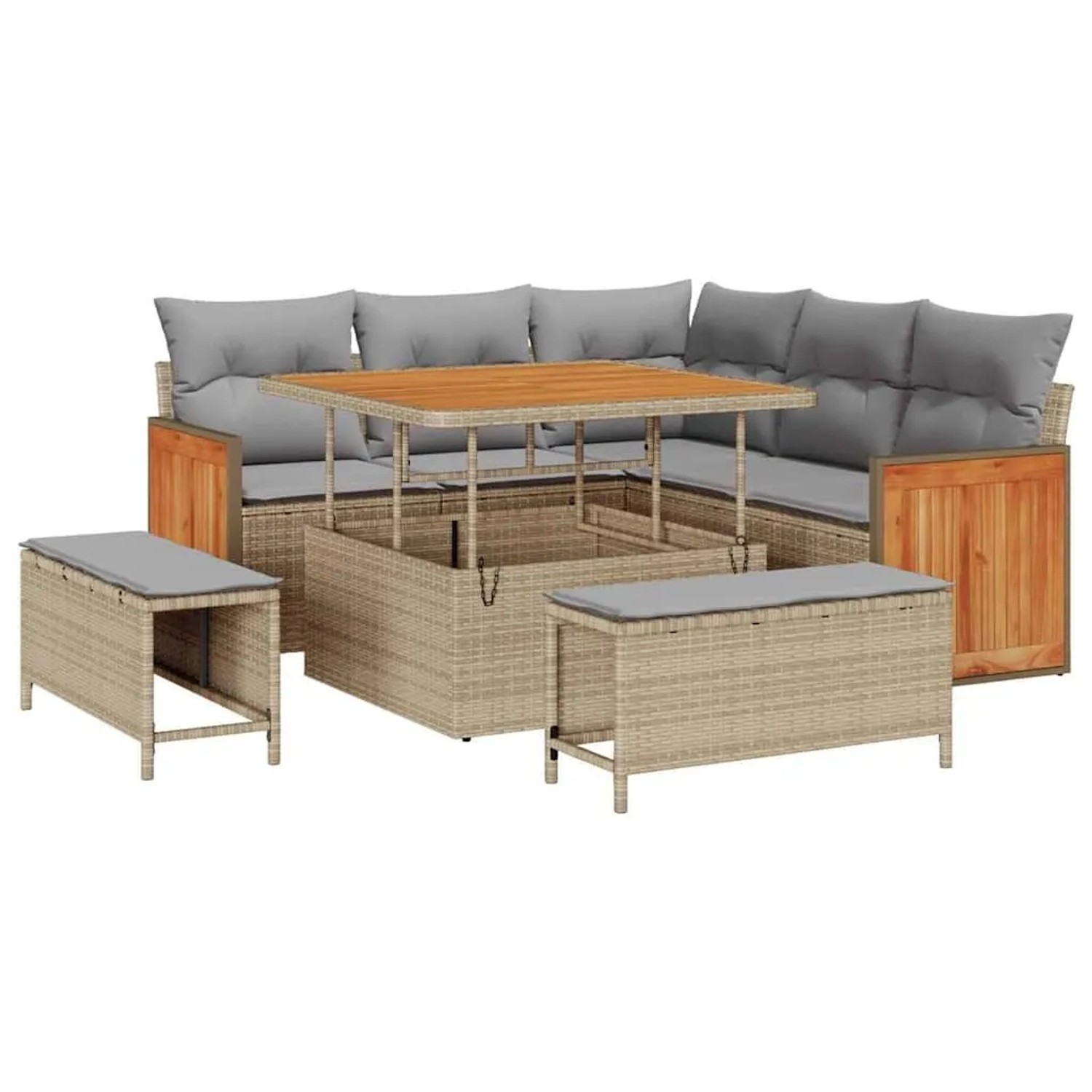 vidaXL Gartensofa-Set mit Kissen 9 Stk Beige und Hellgrau Poly-Rattan 33652 günstig online kaufen