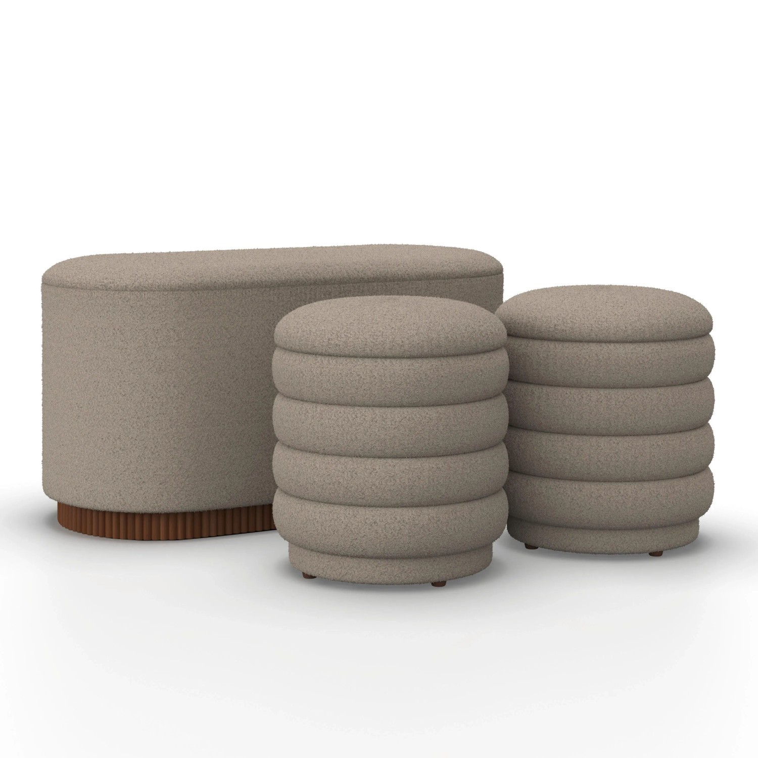 Bessagi Home Sitzbank Nina mit Stauraum inkl. 2 Hocker Bouclé Beige