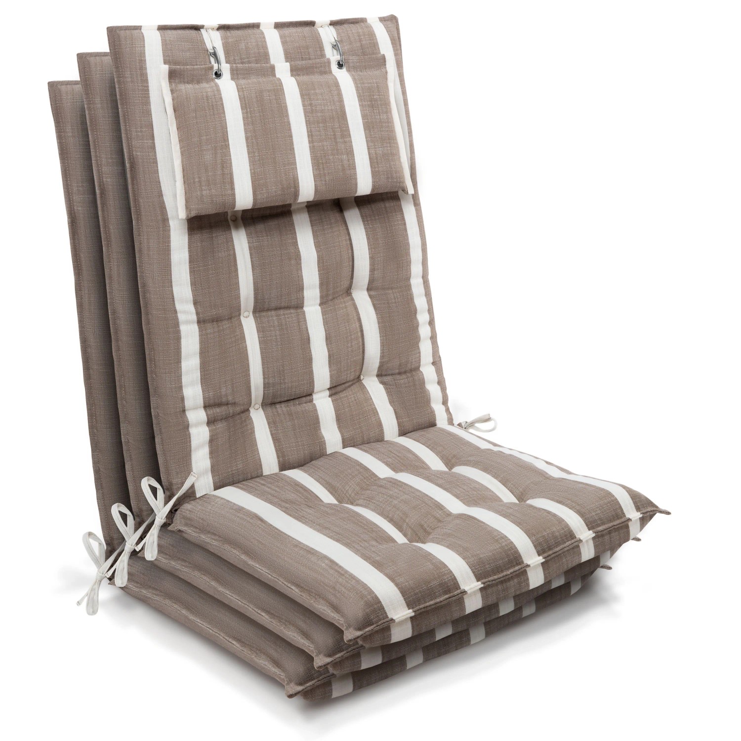 Beautissu 3er Set Sun-HL Hochlehner Auflage 120x50x8cm Beige-Weiß-Gestreift
