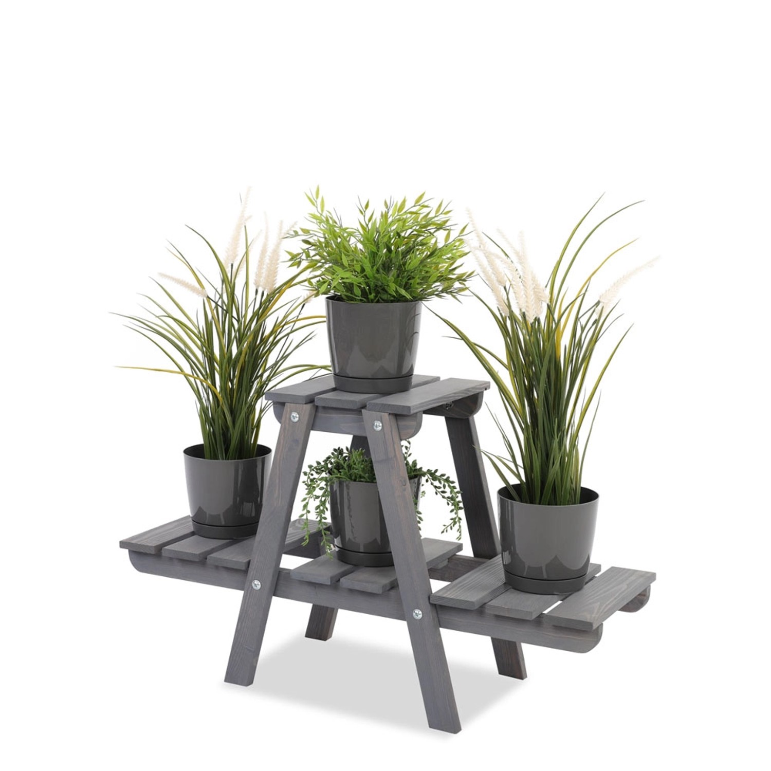 PROREGAL Blumenständer FLORACK HxBxT 45x74x25cm 3 Ablagen Kieferholz Grau günstig online kaufen