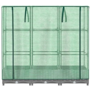 Hellgraues vidaXL Hochbeet mit Gewächshaus-Aufsatz und Rattan-Optik.