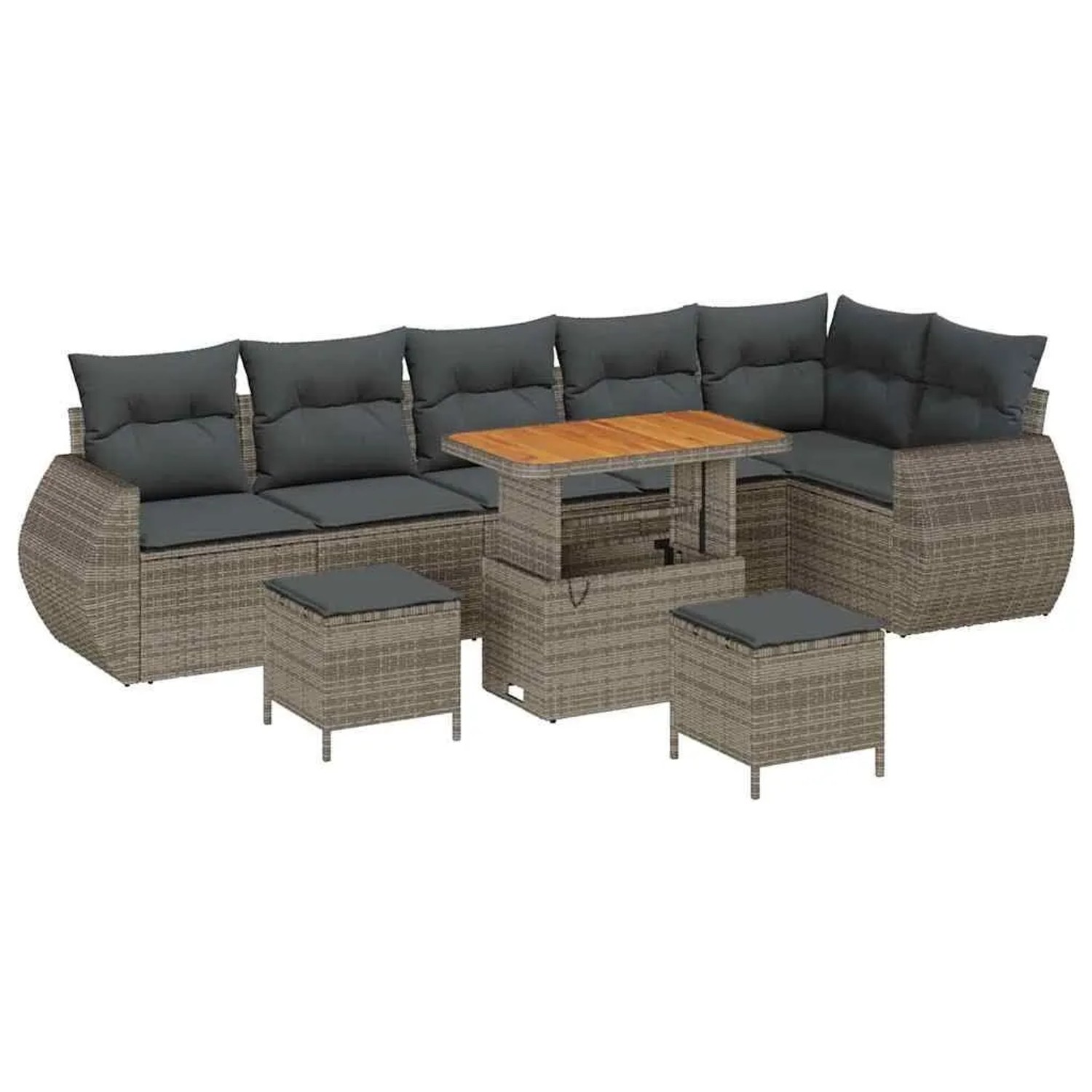vidaXL Gartensofa-Set mit Kissen mit Speicher 9 Stk Grau Poly Rattan 336384 günstig online kaufen