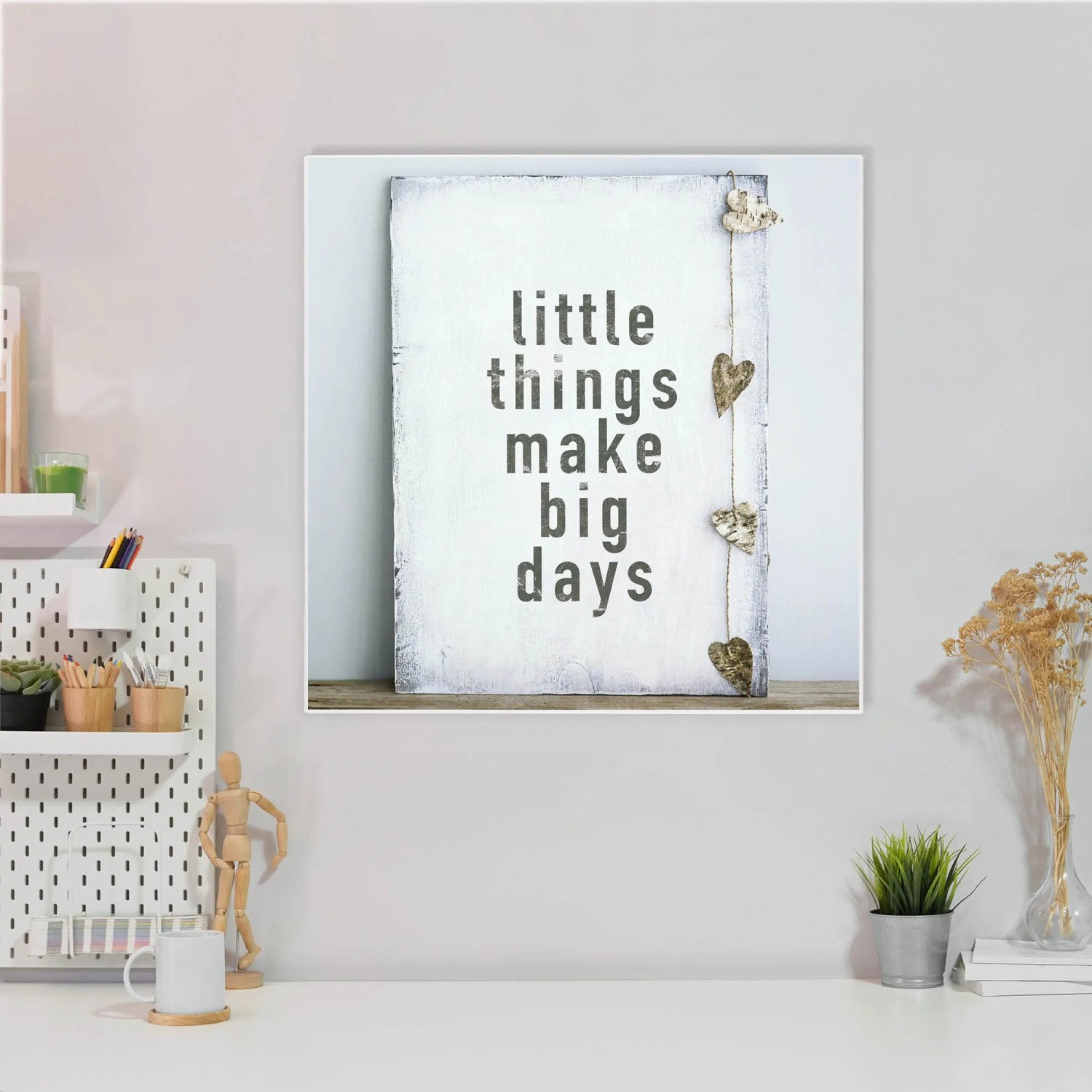 Banjado Magnettafel 50x50cm mit Motiv Little Things, inklusive 4 Magnete. Wanddekoration für Büro und Zuhause.