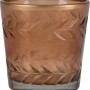 Brauner Teelichthalter Desert Flower aus Glas mit Goldrand und Blattmuster.