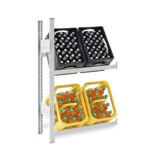 PROREGAL Getränkekistenregal, Anbauregal mit 2 Ebenen für 4 Kisten, lichtgrau.