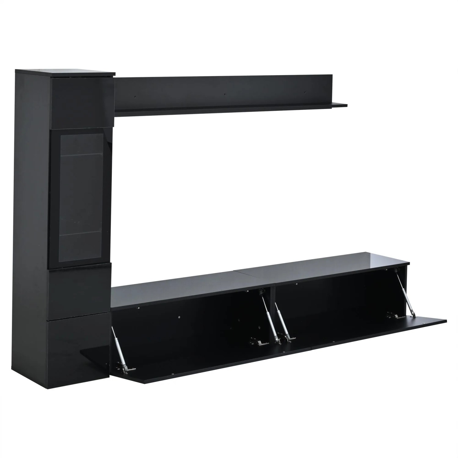okwish TV Wohnwand Set mit LED Hochglanz Vitrine Wohnzimmer 80 Zoll 180x33x30cm Schwarz