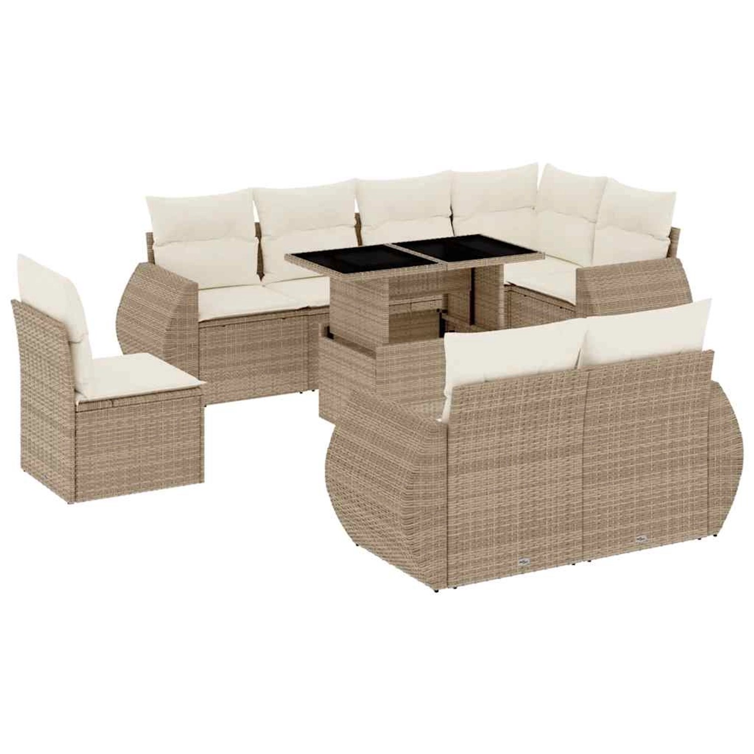 vidaXL 9-Tlg Garten-Sofagarnitur mit Kissen Beige Poly Rattan 3268668 günstig online kaufen
