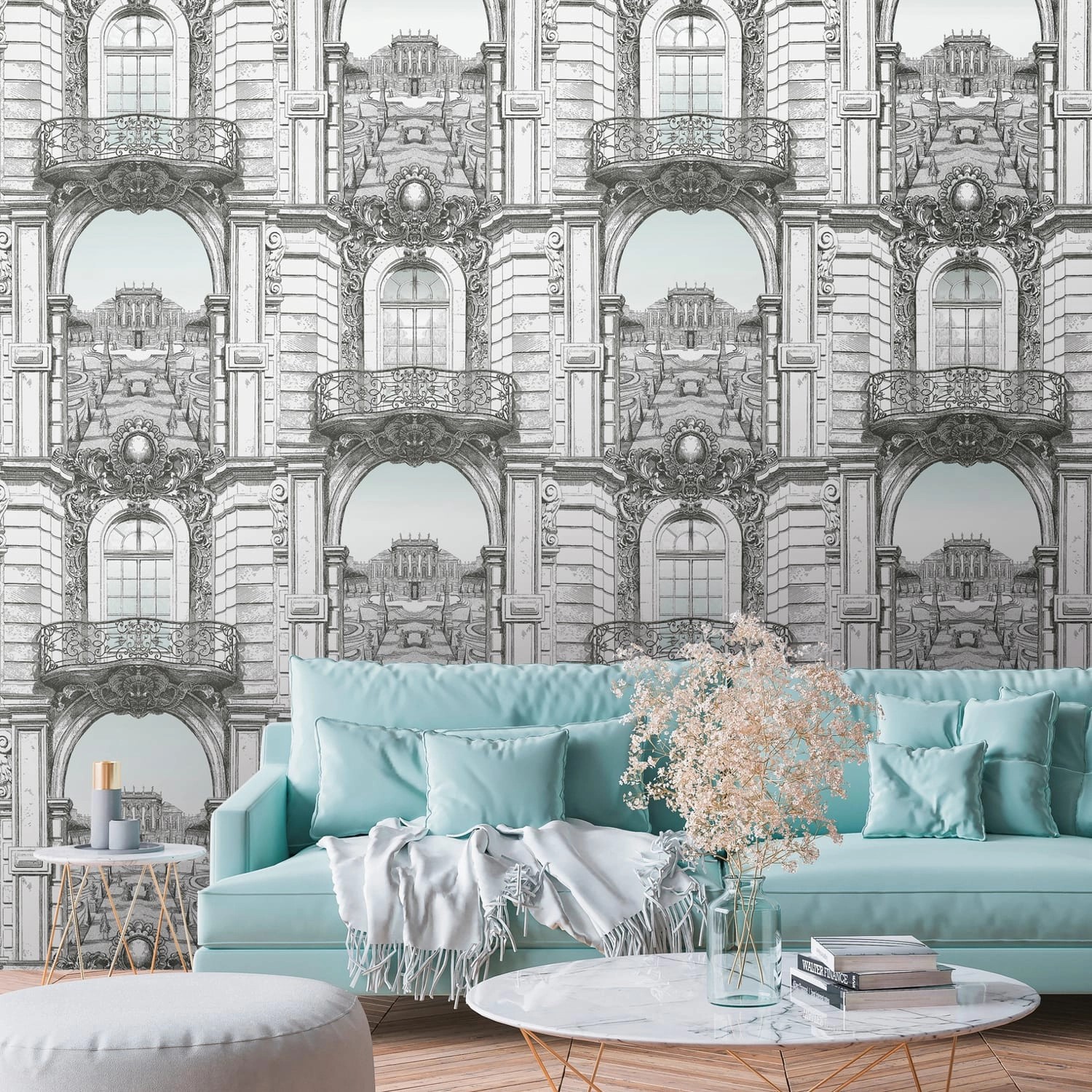 PROFHOME 393111-GU Fototapete Architektur Matt Weiß Schwarz Grau 1,59 m x 2 günstig online kaufen
