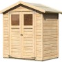 Unbehandeltes Karibu Holz-Gartenhaus Rom mit Satteldach, 177x120 cm. Gartenhaus mit Doppeltür und Fenstern.
