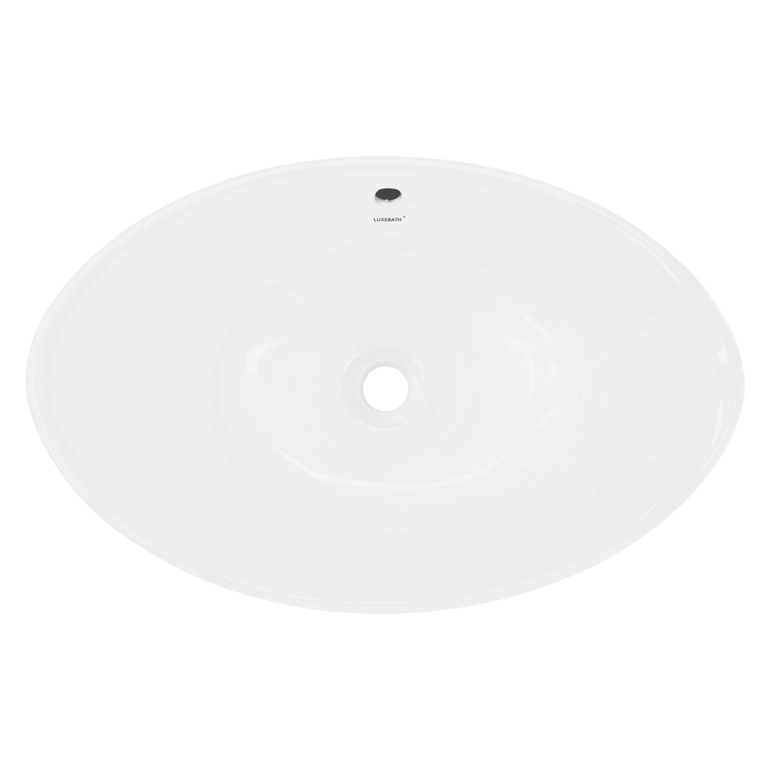 Ovales, weißes ECD Germany Handwaschbecken aus Keramik, 590x390 mm, mit Ablaufgarnitur.