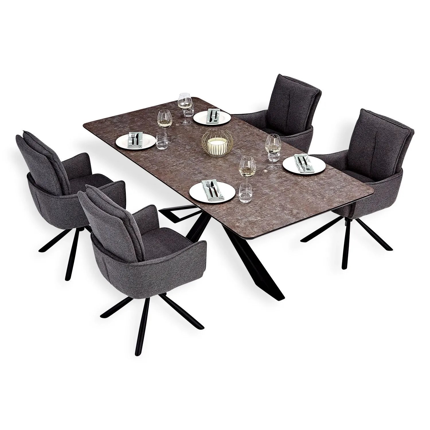 Homestyle4u Essgruppe Esstisch 200x100  mit 4 Stühlen Drehbar Anthrazit 3011