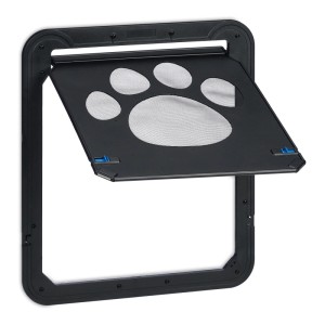 Relaxdays Haustierklappe für Fliegengittertür ABS Nylon Schwarz Mit Magneten Verriegelbar 42 cm x 37 cm 0,7 kg