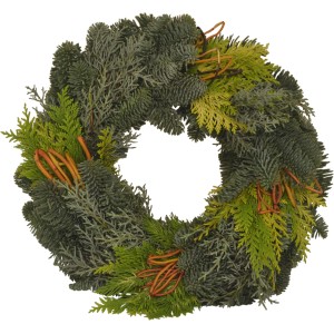 Adventskranz Koniferen-Mix mit Korkenzieherweide, Ø 30cm, festliche Weihnachtsdeko.