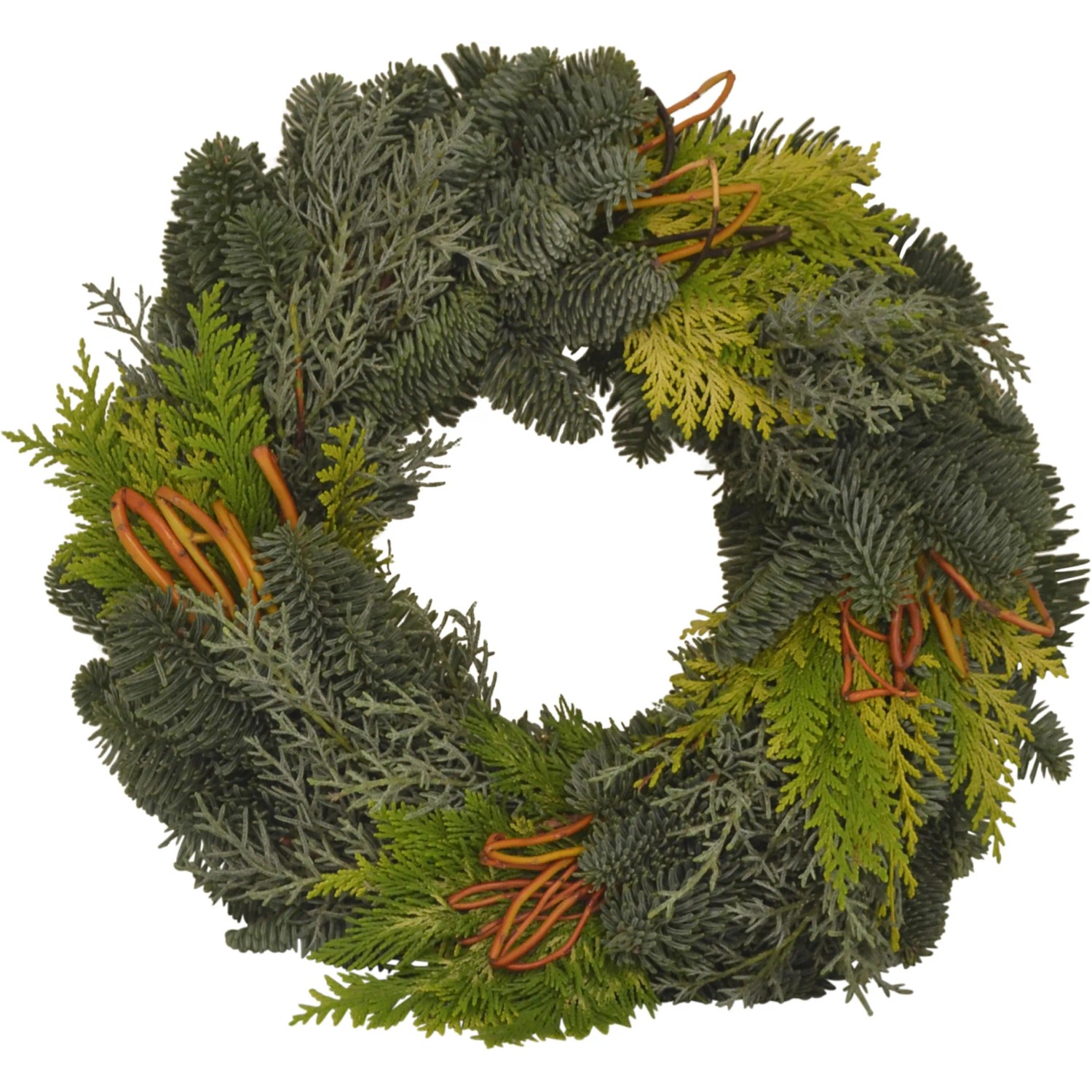 Adventskranz Koniferen-Mix mit Korkenzieherweid Ø ca. 30 cm