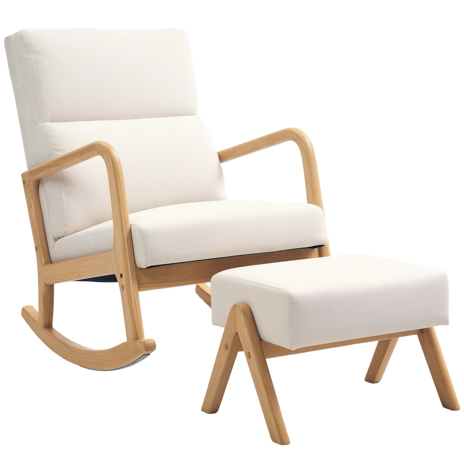 HOMCOM Schaukelstuhl mit Hocker Polyester Gummiholz Cremeweiß günstig online kaufen