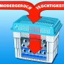 Wenko Raumentfeuchter Set, grau-blauer Behälter mit Granulat und Pfeilen, die Feuchtigkeit absorbieren.