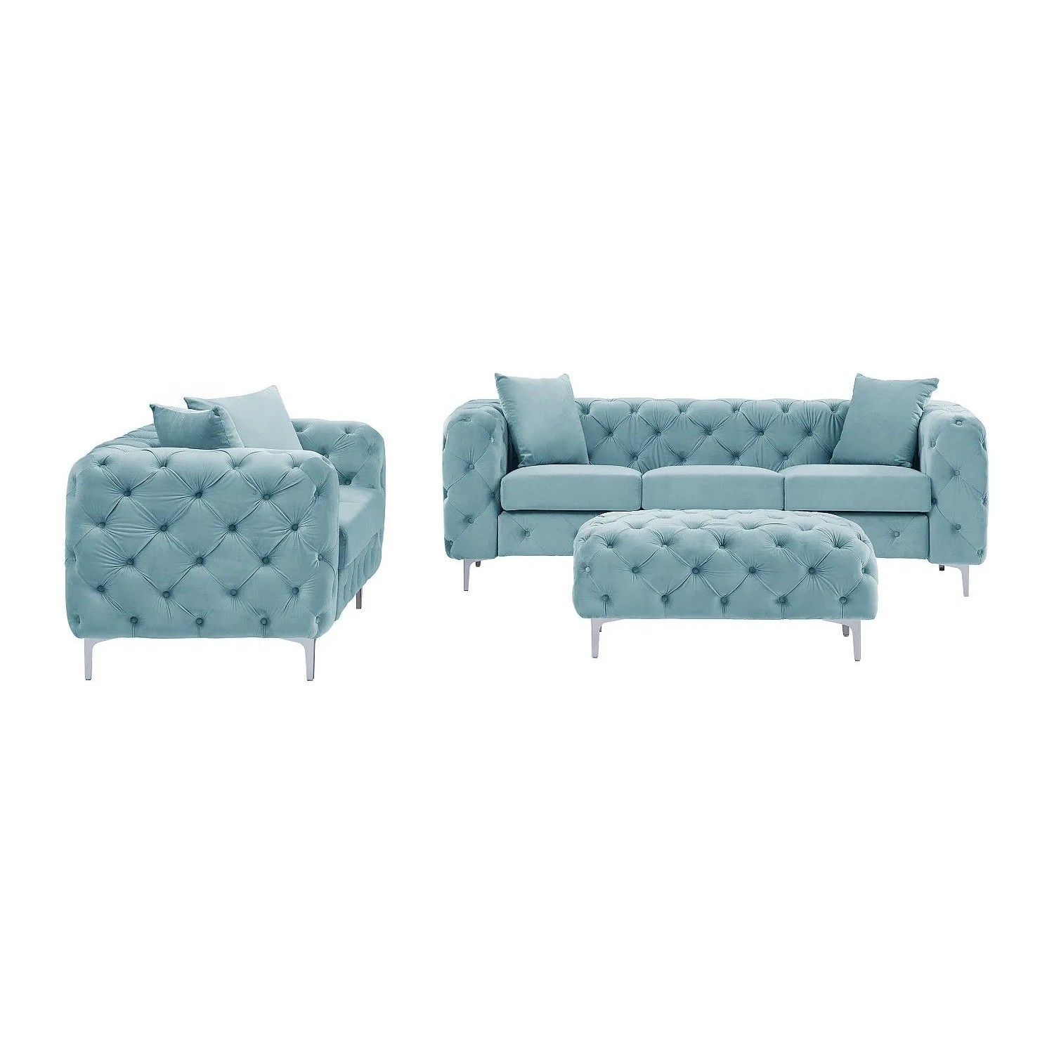 Vente-unique Couchgarnitur Mit Sessel Edwina Hellblau 162 cm  103 cm  220 cm