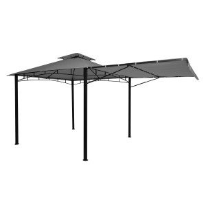 Graue MCW Pergola F94 aus Stahl mit ausklappbarer Seitenwand als variabler Schattenspender.