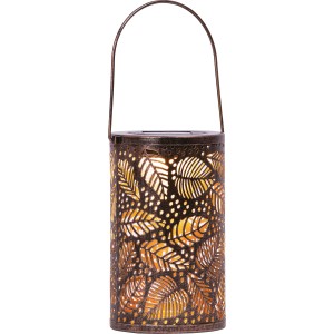 Solarlaterne mit Blattmuster, Metall, 20x12cm, warmweißes LED-Licht für Garten & Balkon.