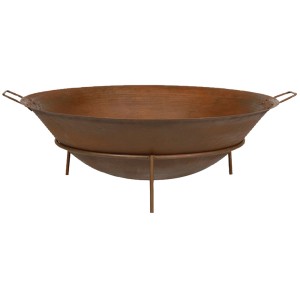 Braune Siena Garden Feuerschale Rusty (Ø 80 cm) aus Gusseisen mit Stahlunterstand und Griffen.