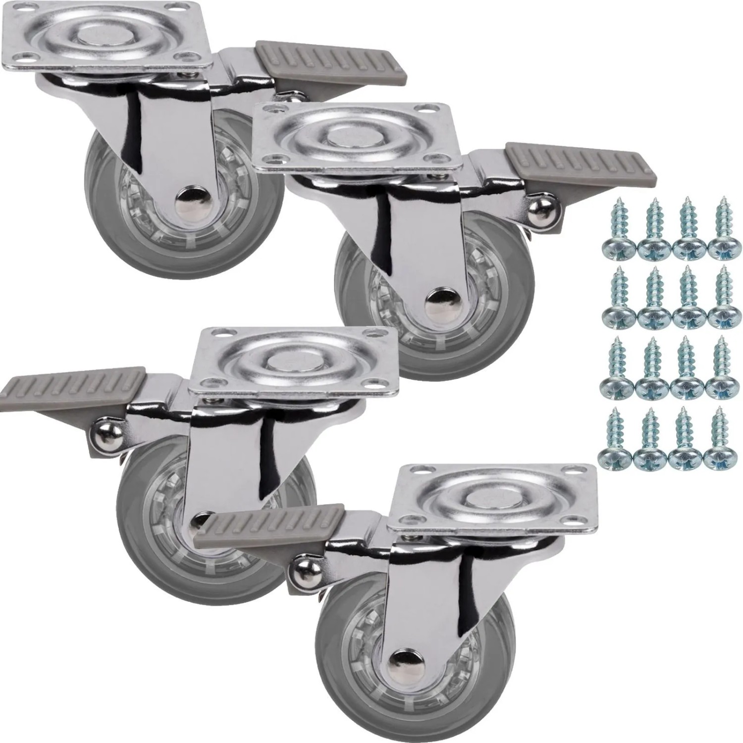 SOTECH 4 Stück Möbelrolle ULM Ø50 mm mit Bremse Transparent inkl. Schraubenset