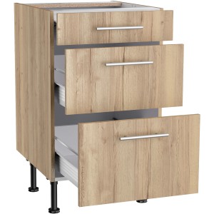 Optifit Küchenunterschrank Erik290 mit 3 Auszügen, Wildeiche Dekor, 50x87x58,4 cm.