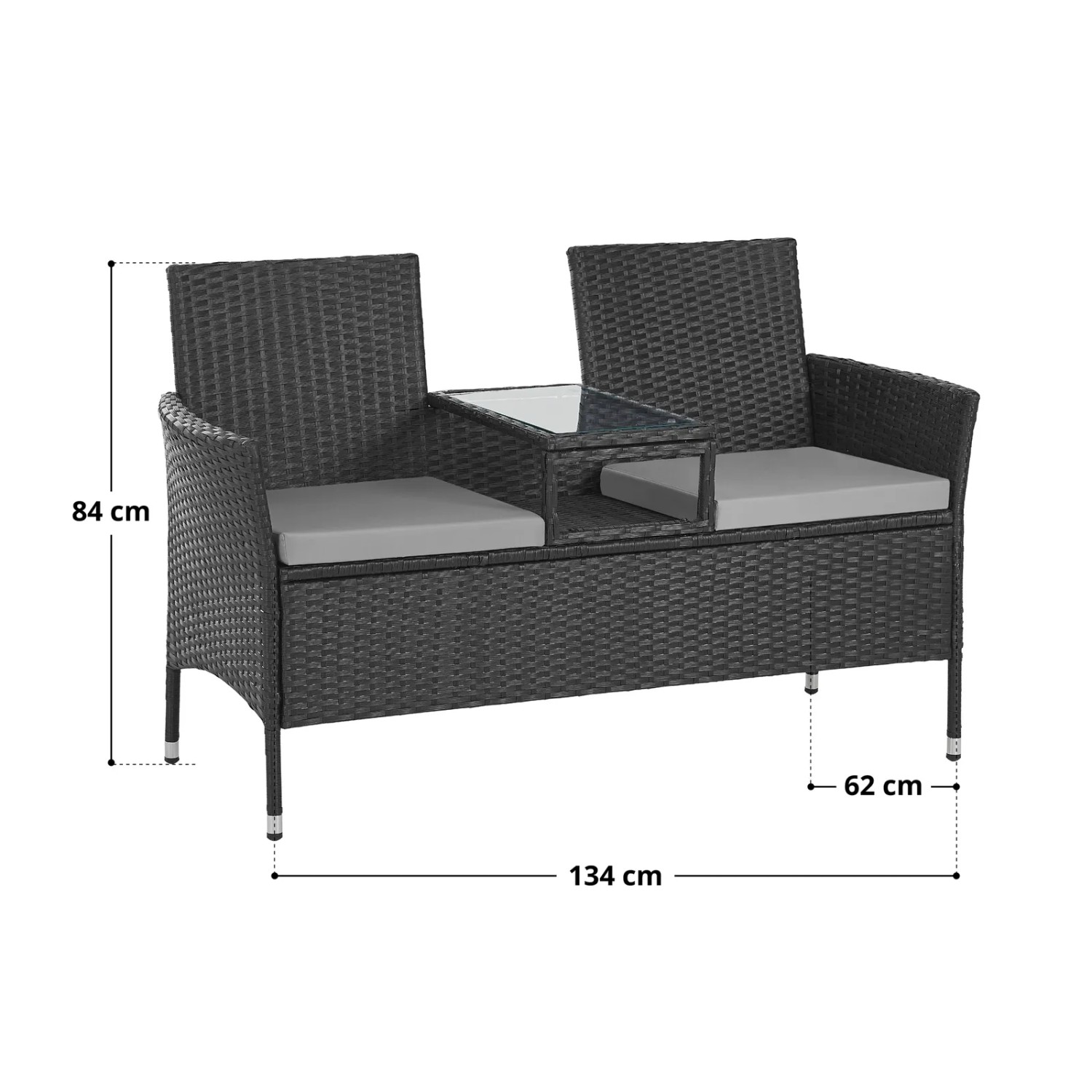 Graue Svita Chicago Rattanbank mit Tisch, Teil der Gartenmöbel Lounge Sitzecke.