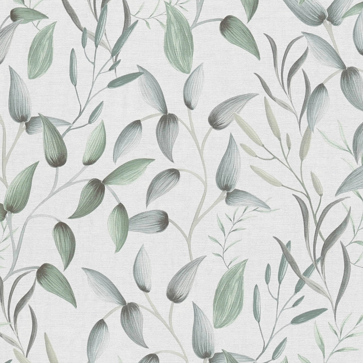 PROFHOME 397452-GU Landhaus Tapete Floral Matt Grün Weiß Grau 0,53 m x 10,0 günstig online kaufen