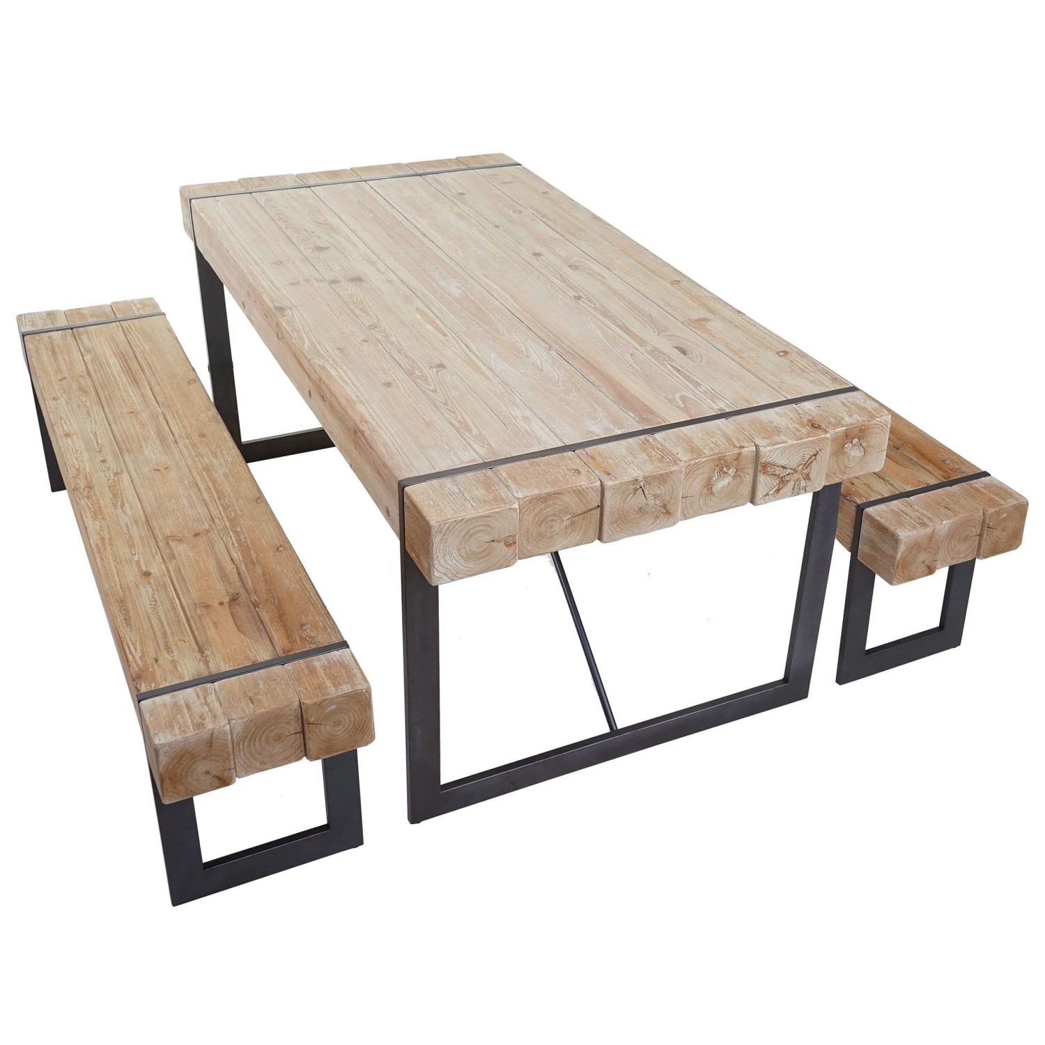 MCW Esszimmergarnitur A15 3-teilig Naturfarben 180cm