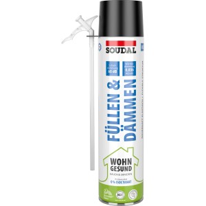 Soudal PU-Schaum Füllen & Dämmen, 500ml Dose mit Aufsatzrohr, zur Isolierung und zum Ausschäumen.