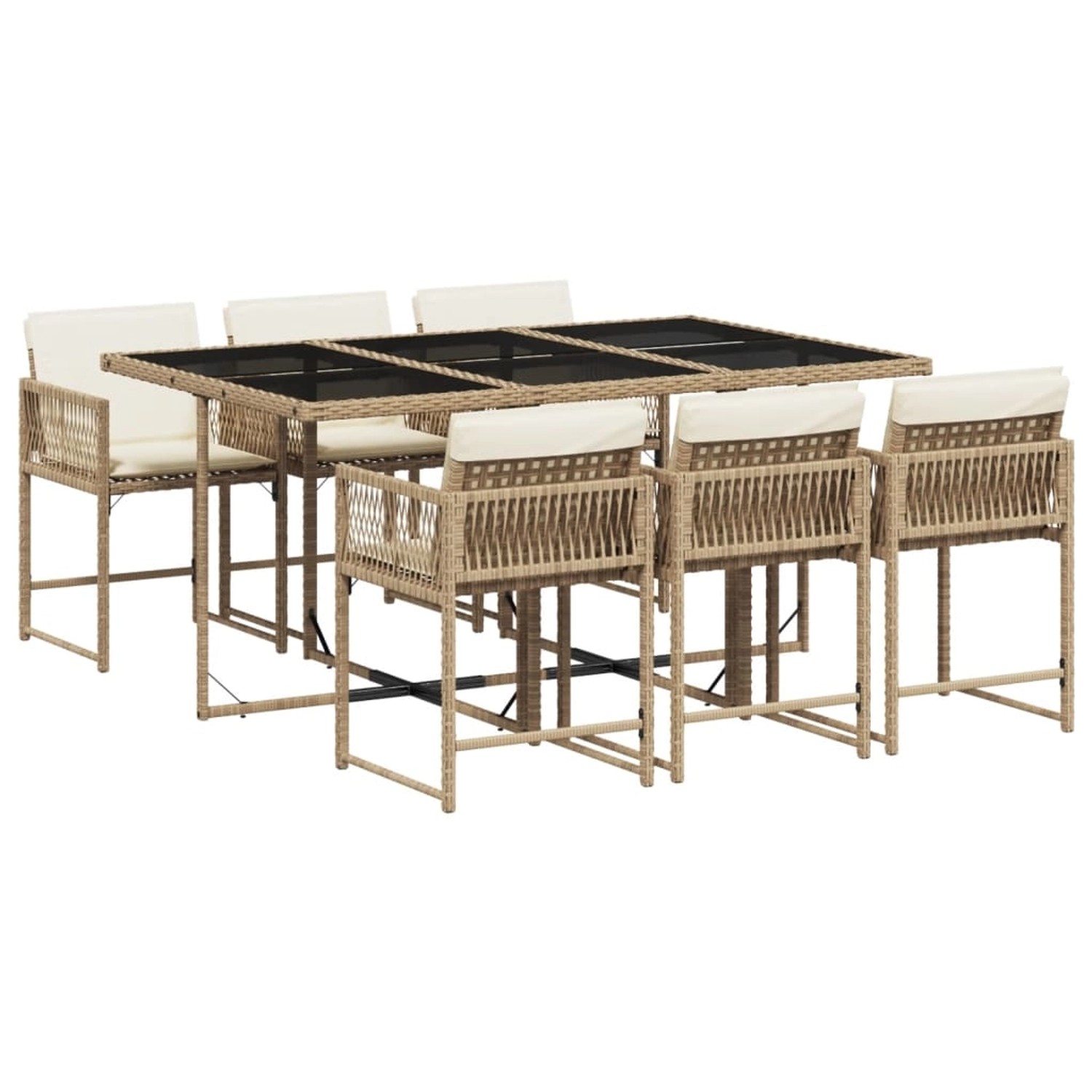 vidaXL 7-tlg Garten-Essgruppe mit Kissen Beige Poly Rattan Modell 50