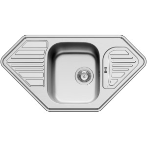 Pyramis Medusa Corner Edelstahlspüle mit Becken und Abtropfflächen für Eckschränke.