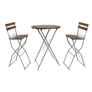 Mojawo Biergarten Set: Klappbarer Stehtisch Ø80cm mit 2 Hochstühlen aus Akazie und Stahl.