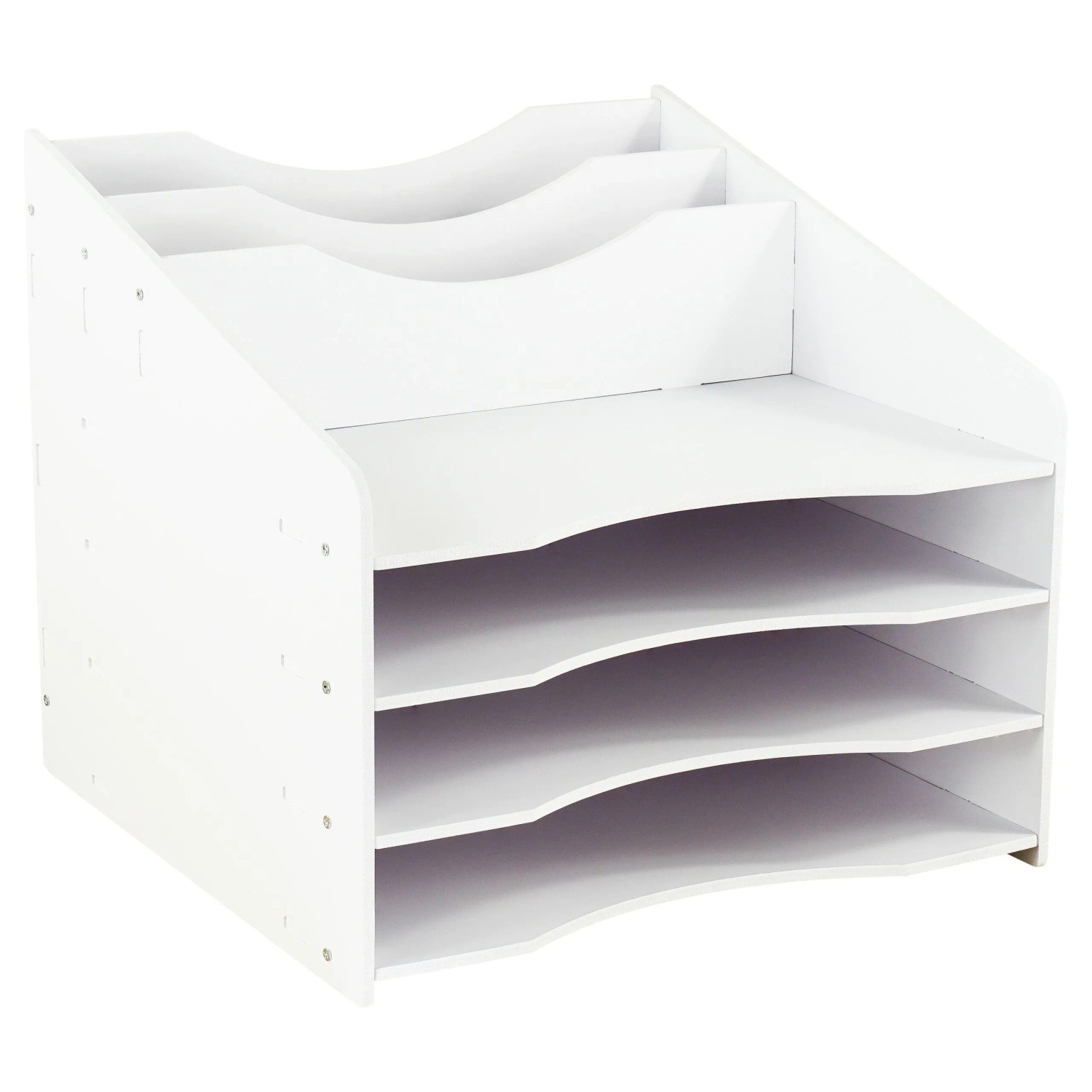 Relaxdays Dokumentenablage MDF Weiß für A4 4 Fächer Platzsparend