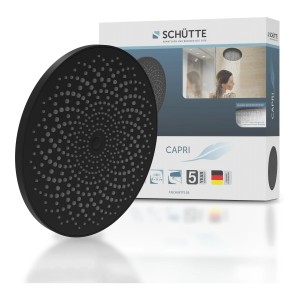 Schütte Kopfbrause Capri, mattschwarz, runde Regendusche mit Antikalk-Noppen.