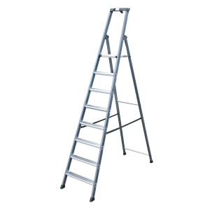 Krause SePro Stufen-Stehleiter, eloxiert, mit 8 Stufen. Ideal für Arbeiten, bei denen Sauberkeit wichtig ist.