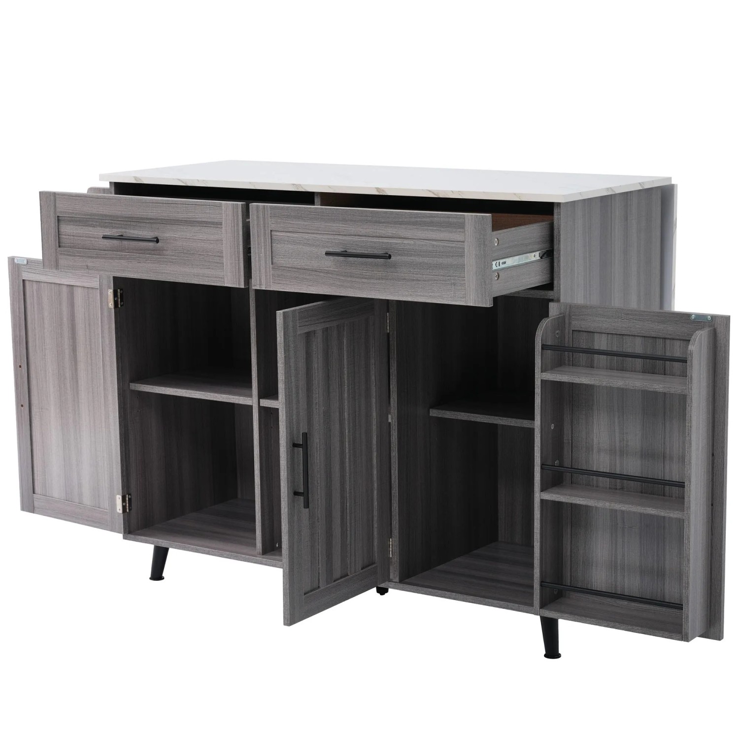 okwish Küchenwagen mit Rollen Holzarbeitsplatte Stauraumtür 129x46-71x91cm Grau