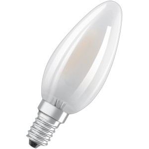 Osram E14 LED Leuchtmittel in Kerzenform, 4W, warmweißes Licht.