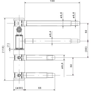 Sfs Anuba Türband, 3-dimensional, verzinkter Stahl. Technische Zeichnung mit Maßen: Ø20mm, H112mm. Für gefälzte Türen.