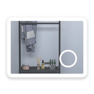 Rechteckiger LED Badspiegel mit beleuchtetem Rand, digitaler Uhr, Bluetooth und Touch-Bedienung. Dimmbar für Ihr Bad.