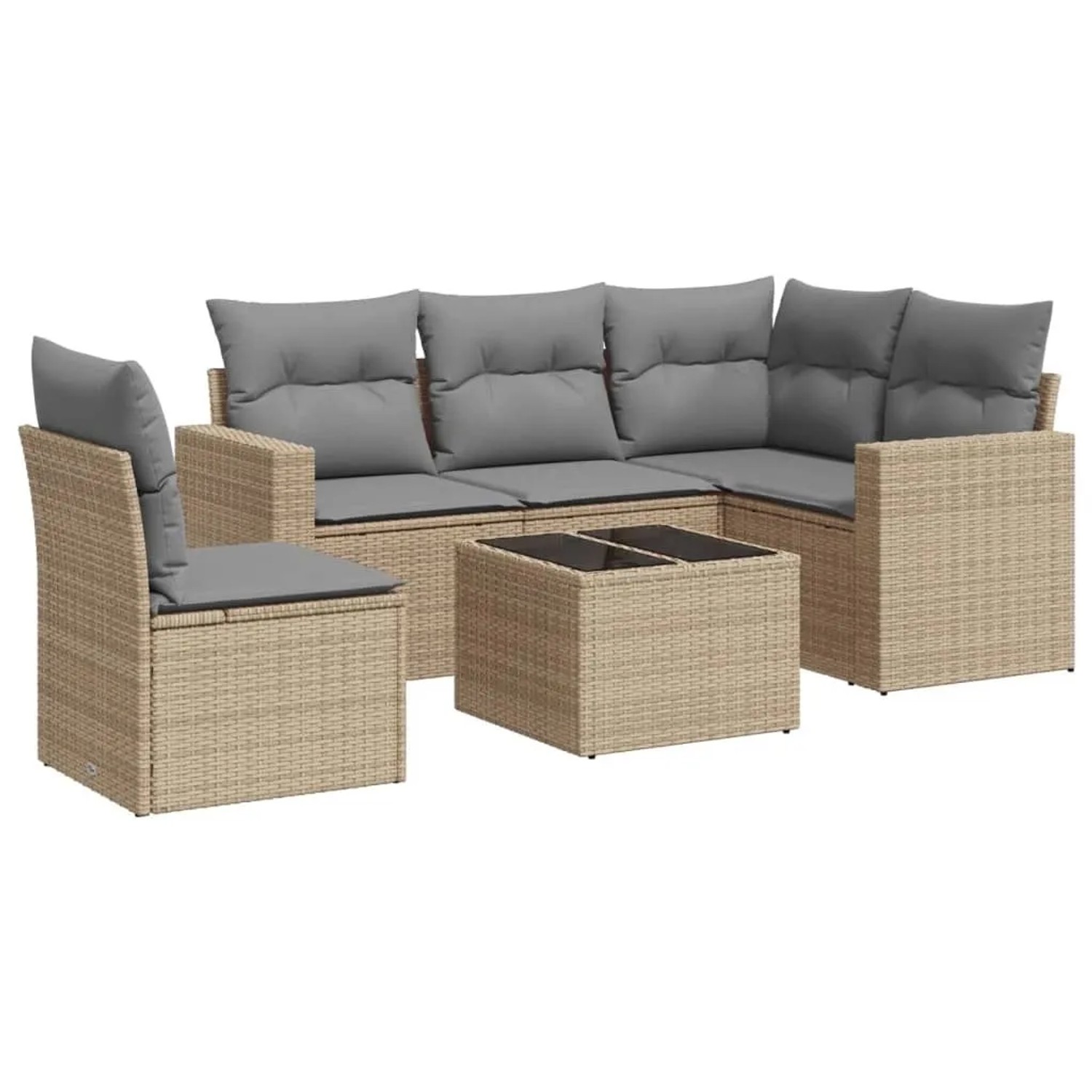 vidaXL 6-Tlg Garten-Sofagarnitur mit Kissen Beige Poly Rattan 3251316