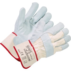 Leder Arbeitshandschuh Gr. 10 aus Rindspaltleder mit Canvas-Stulpe für Handwerk und Bau.