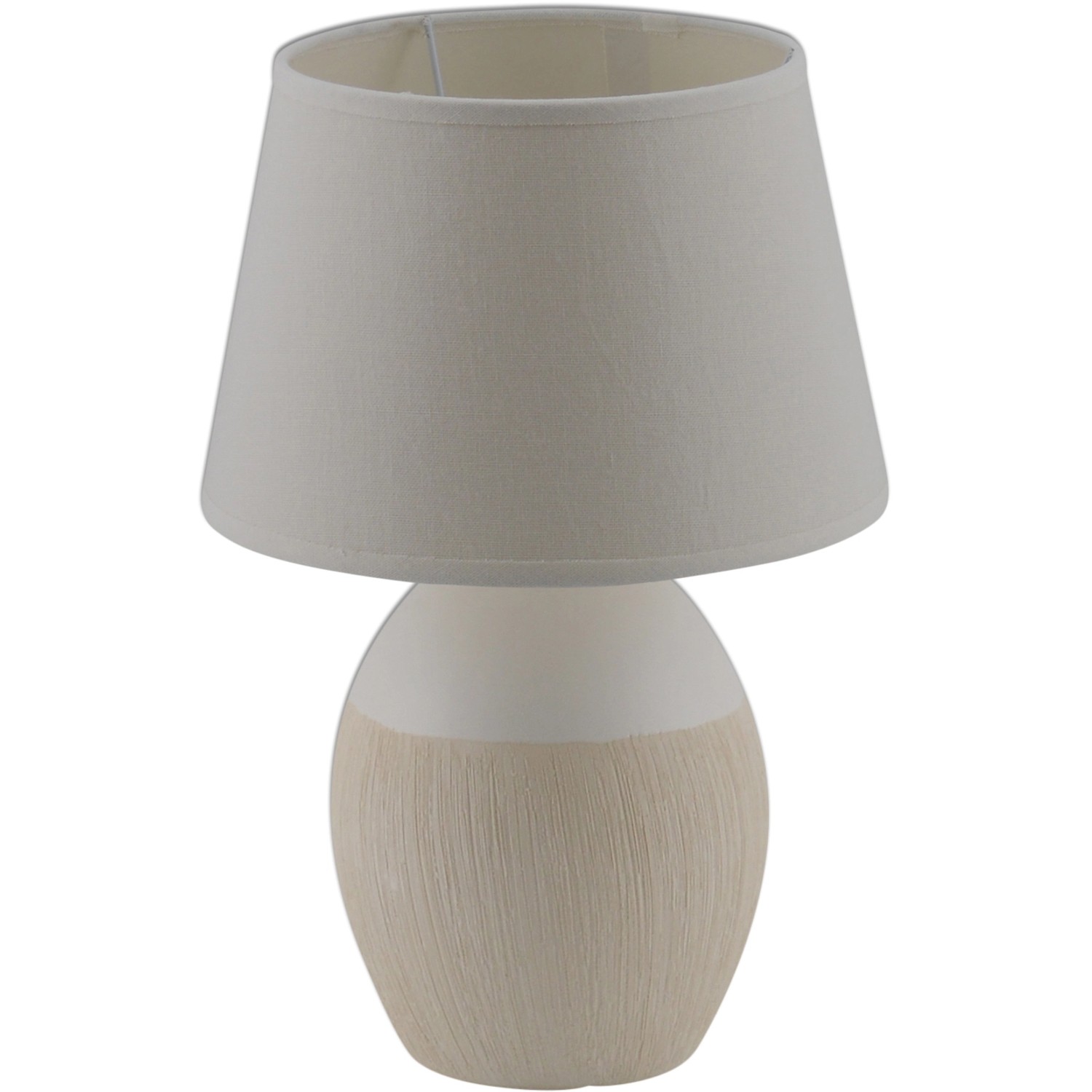 Weiße Näve Tischleuchte Sullivan aus Keramik und Textil, Ø 20 cm. Nachttischlampe mit Kippschalter.