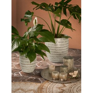 Goldenes Windlicht Farne Natural Summer, Ø 9x10cm, mit Farnmuster für stimmungsvolle Beleuchtung.