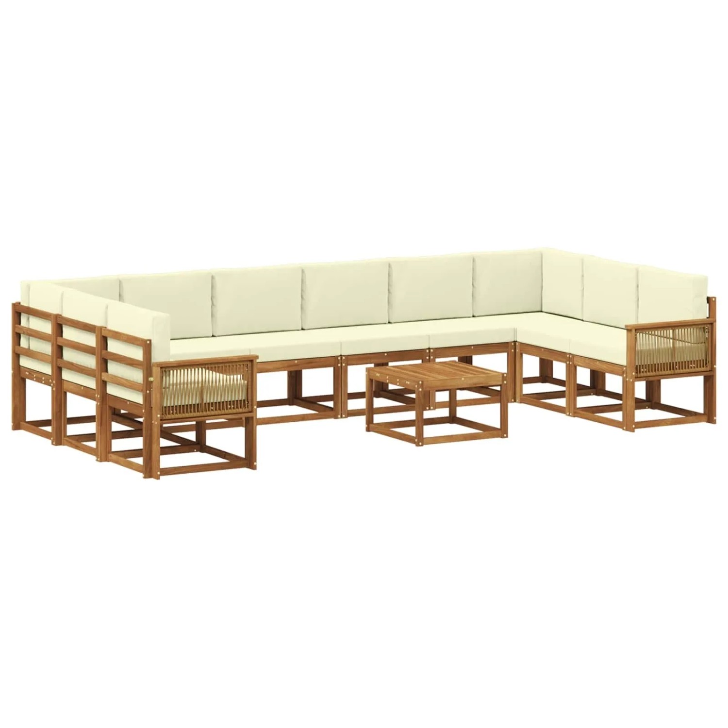 vidaXL Outdoor-Sofagarnitur 11 Stk Natur und Creme Massivholz Akazie 3385596
