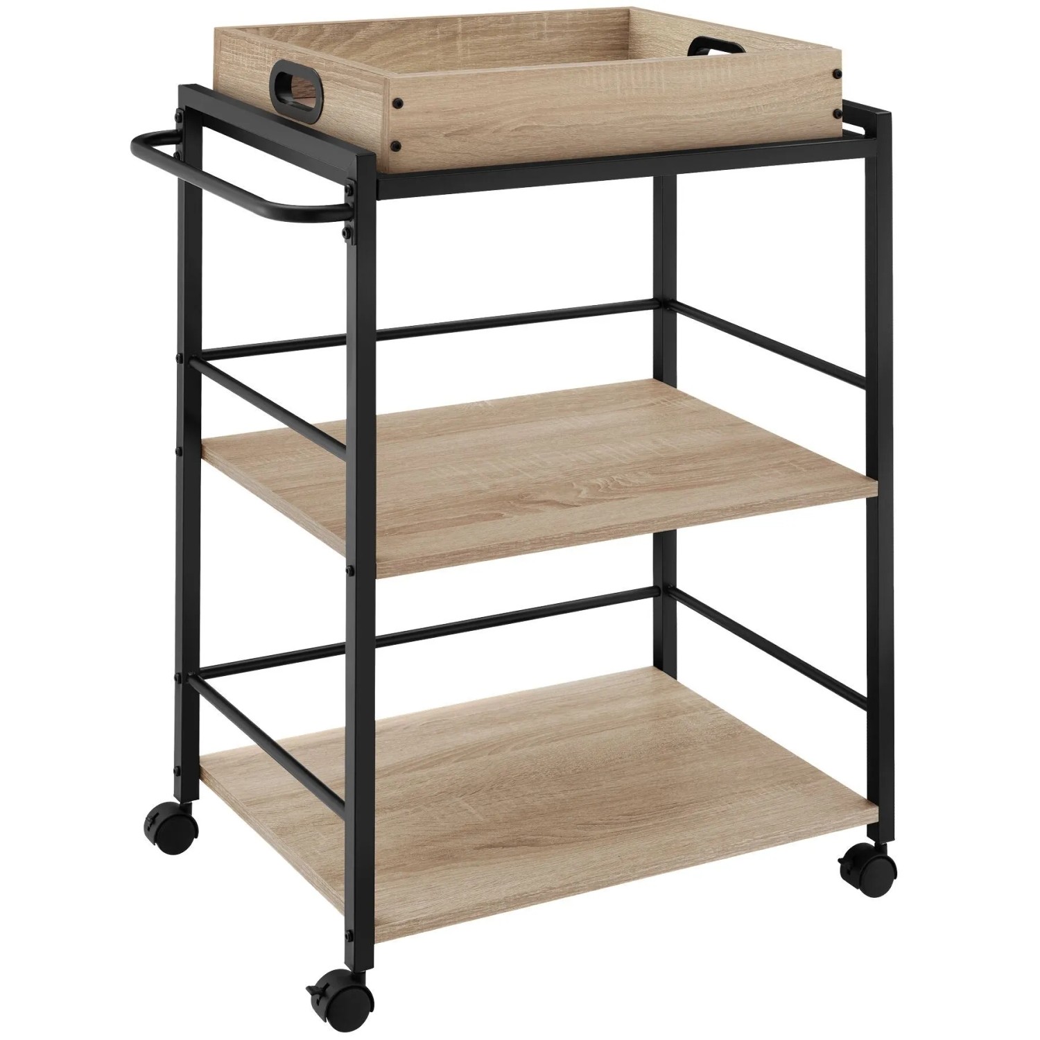 Tectake Servierwagen  Worcester  Industrial Style Holz und Stahl  65 x 41 50 x 87 cm Industrial Holz Hell  Eiche Sonoma
